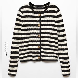 BNWT Mango Striped Knit Cardigan Black & Cream with Gold Jewel Buttons